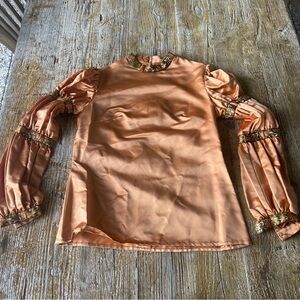 Vintage Blouse Peach Satin Blouse with Embellished Sleeves